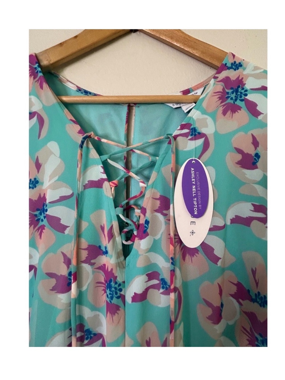 Ashley Nell Tipton Mint Floral Pleated Dress with Pink & Purple Accents 3X - Picture 7 of 16